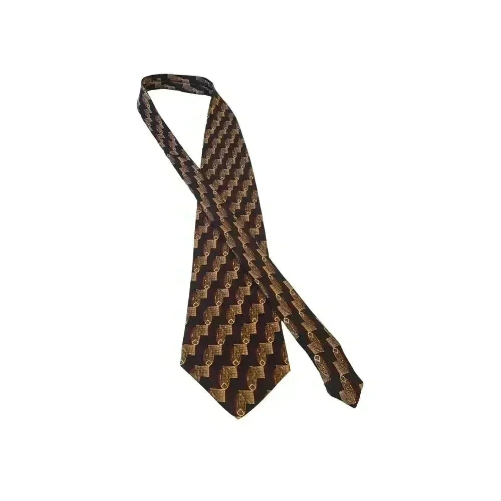 Tesoro Rosso Uomo Moda Luxury Silk Neck Tie Geometric Vintage Black‎ Gold Office